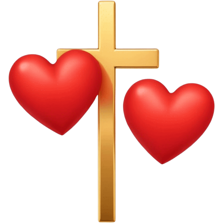 Two red  hearts connected by one simple gold cross  emoji