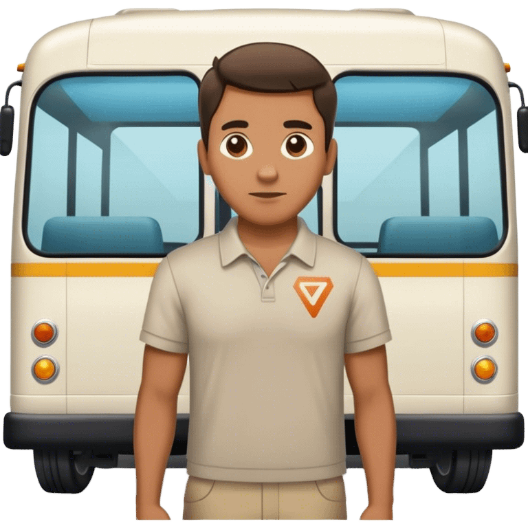 Guy standing next to a bus, facing backwards and had the name “Kovi” on the back of his shirt emoji