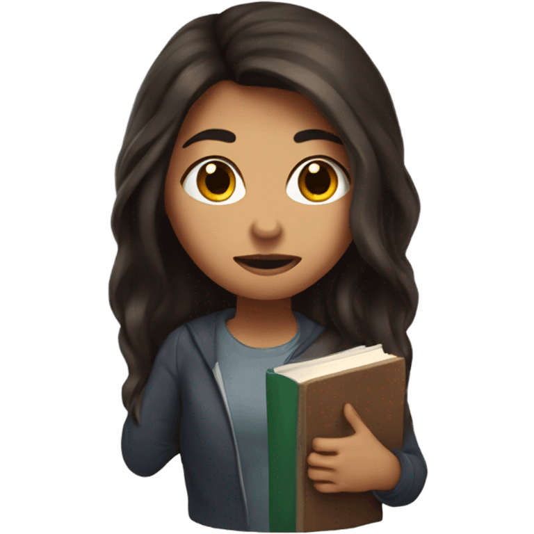 Brusing student with dark brown long hair and a book in her hand emoji