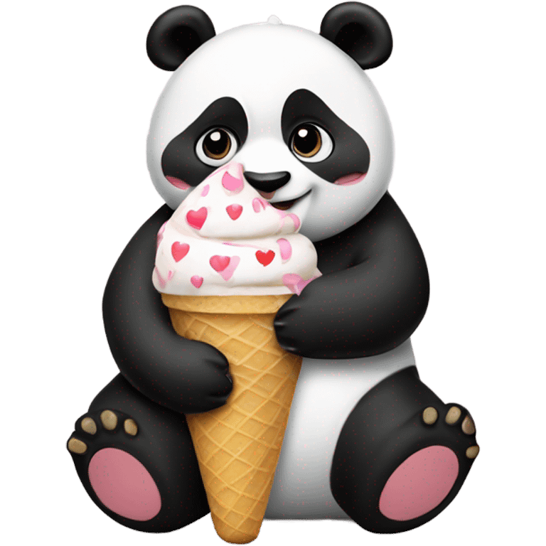 Panda eating ice cream with heart shirt  emoji