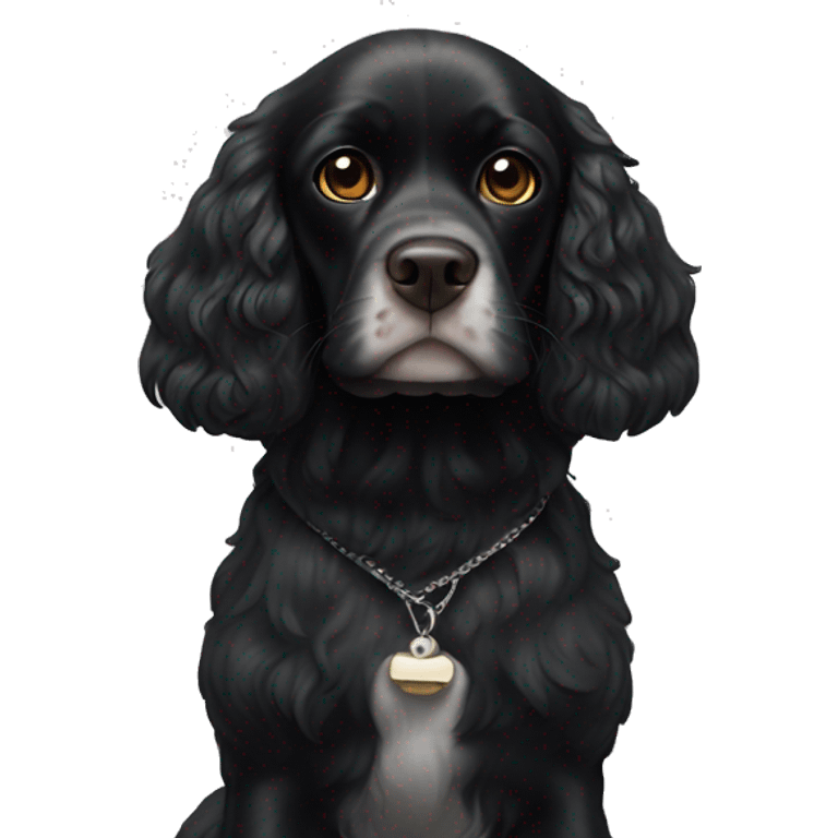 Small completely black king spaniel with black fur on his whole face and white stripe on chest emoji