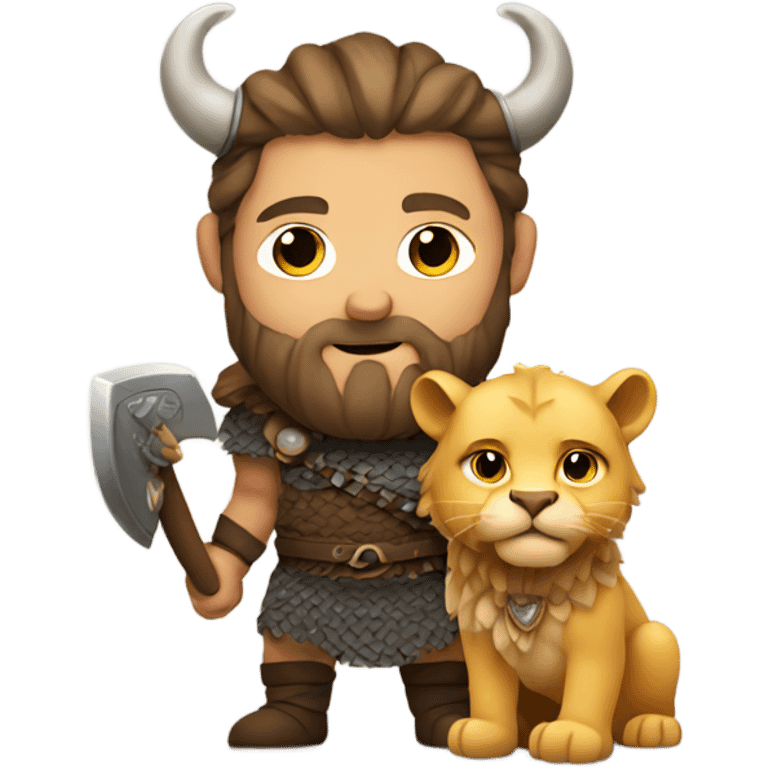 Viking holding a lion cub emoji