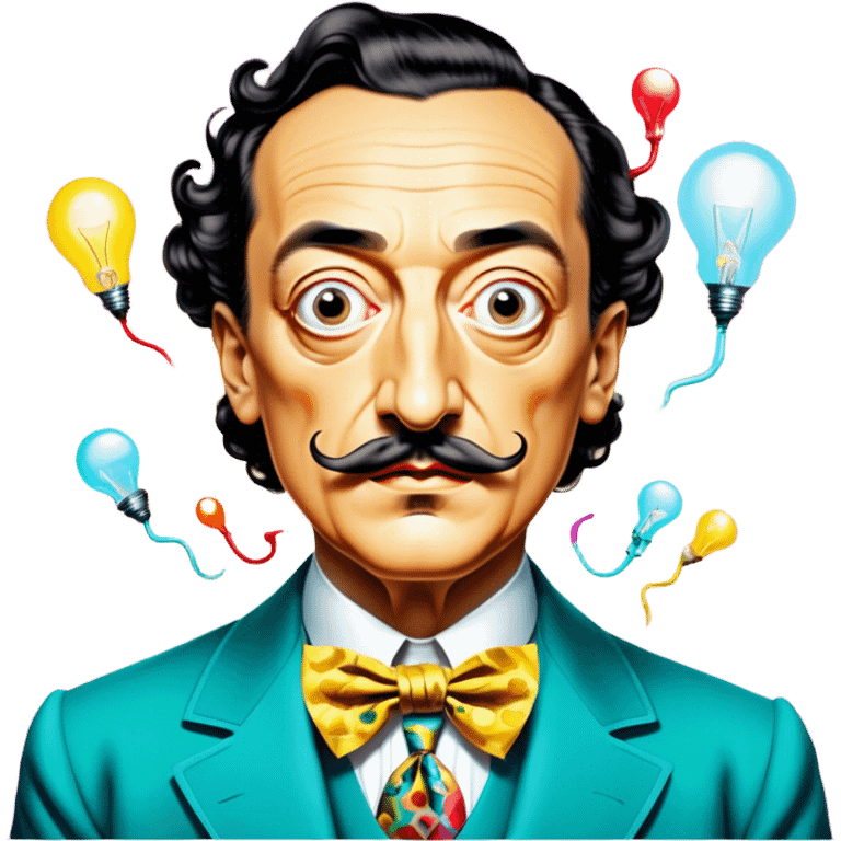 Cinematic Realistic portrait of Salvador Dalí, depicted as a surrealist artist with eccentric, expressive features and his iconic mustache, rendered with vibrant, imaginative lighting and richly detailed period attire that capture his avant-garde essence. emoji