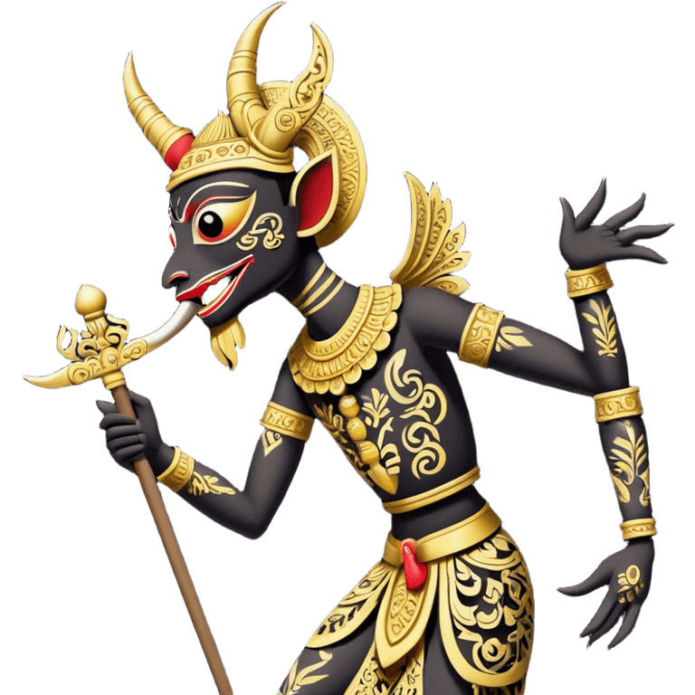 Wayang – Cinematic Realistic Wayang, depicted as intricately carved traditional Indonesian shadow puppets with expressive features and vibrant cultural motifs, set against a dark, dramatic backdrop with subtle glowing highlights that evoke the mystical art of shadow play. emoji