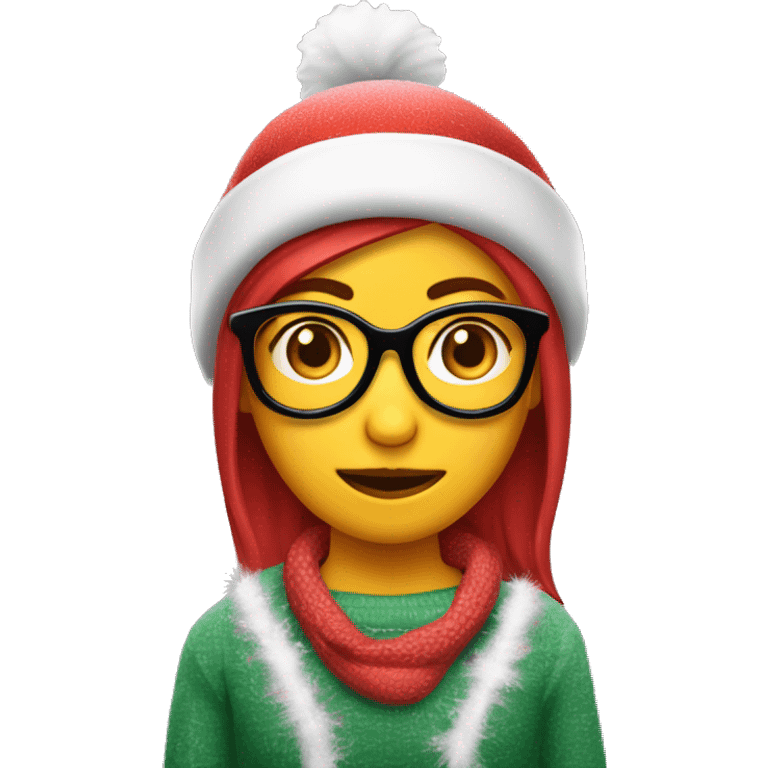 Chica pelirroja con lentes y gorro de navidad emoji