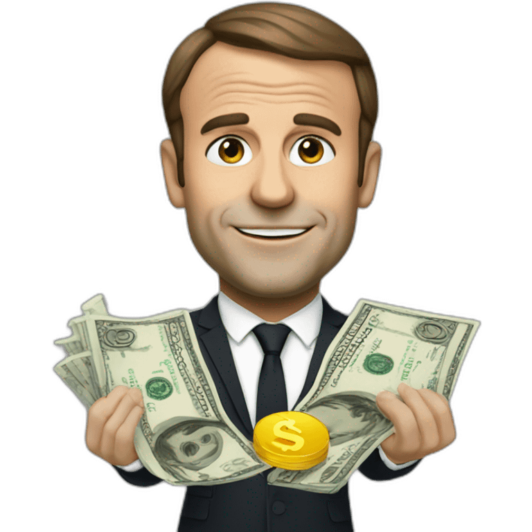 Macron with money emoji