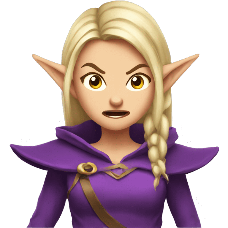 enraged angry, Noble female Elf with Elf ears and blonde hair and purple robes emoji