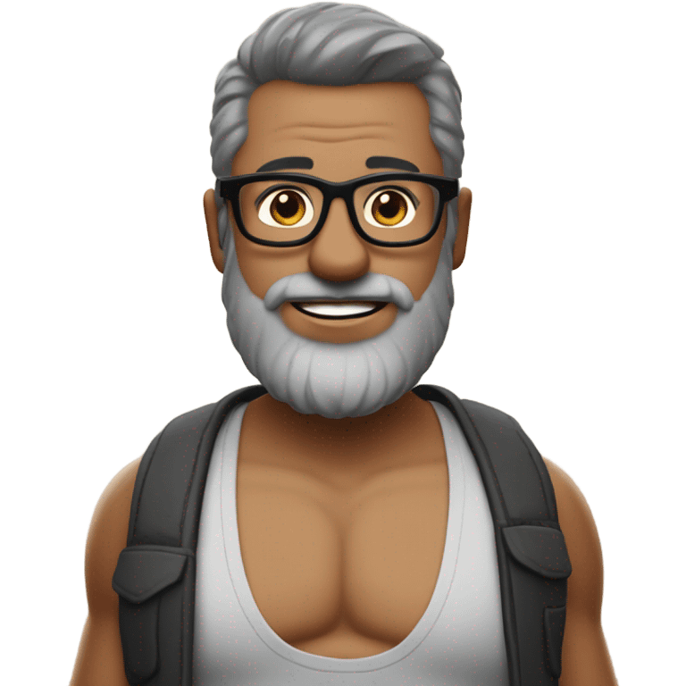 dad with black hair and a gray beard and wide glasses shirtless with a beer belly holding a Bud Light ￼￼￼ emoji