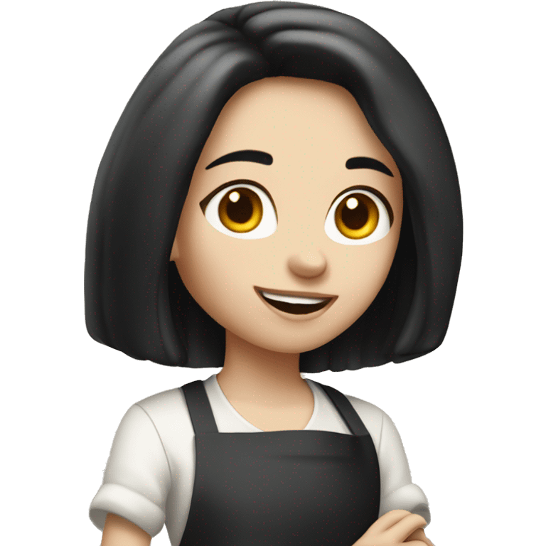 Pale girl with long black hair cooking dinner  emoji