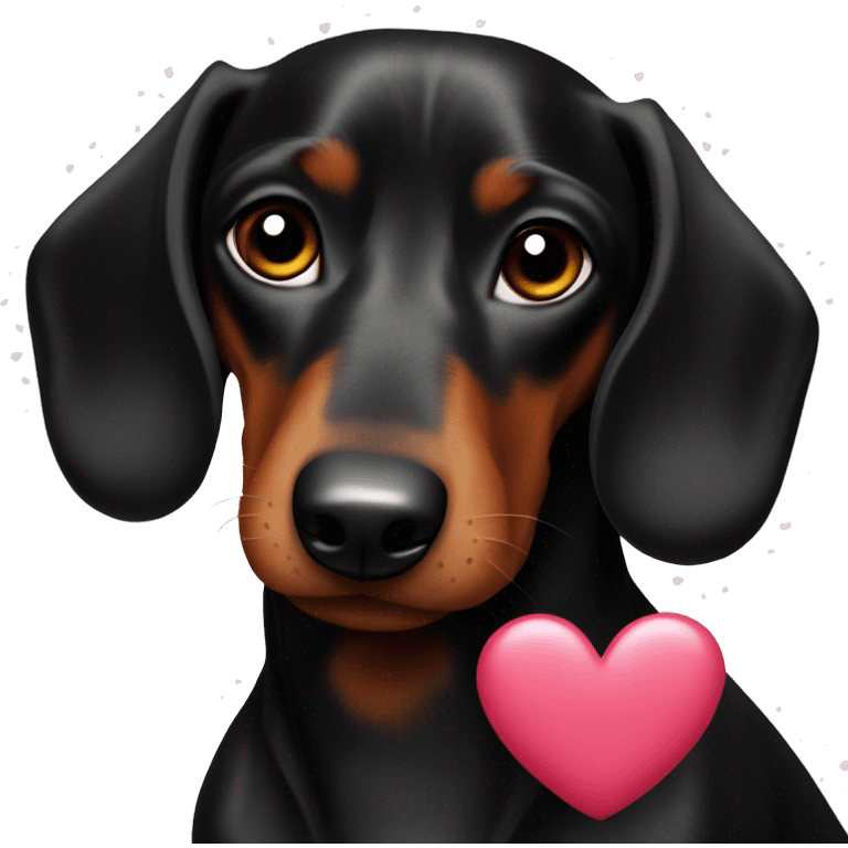 Black dachshund poops with hearts emoji