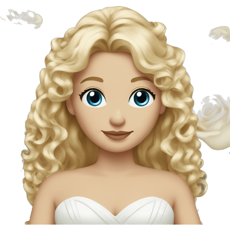 wedding bride with long blond curly hair brown eyes husband blond hair blue eyes emoji