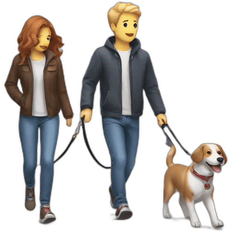 Two dogs walking human on leash emoji