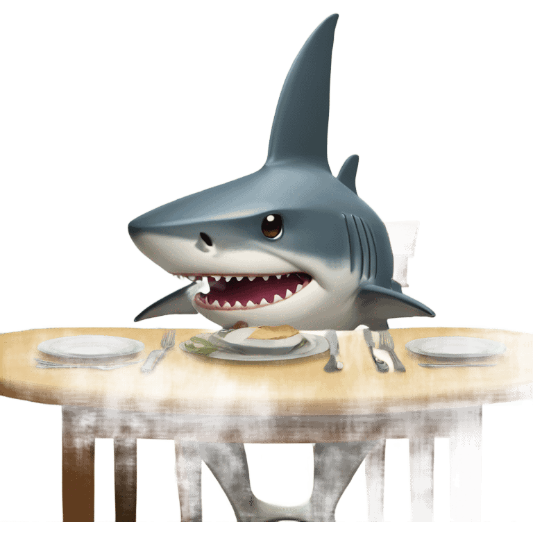 Shark sitting at the dining table with a hat on emoji