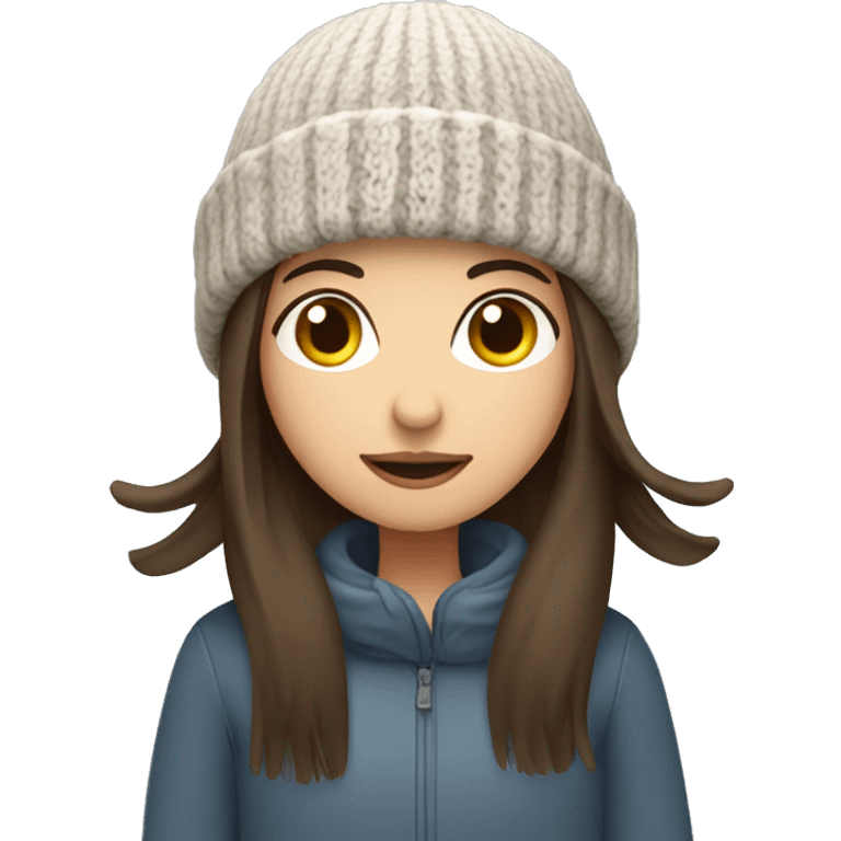 brunette girl with straight hair in the cold with a woolly hat emoji