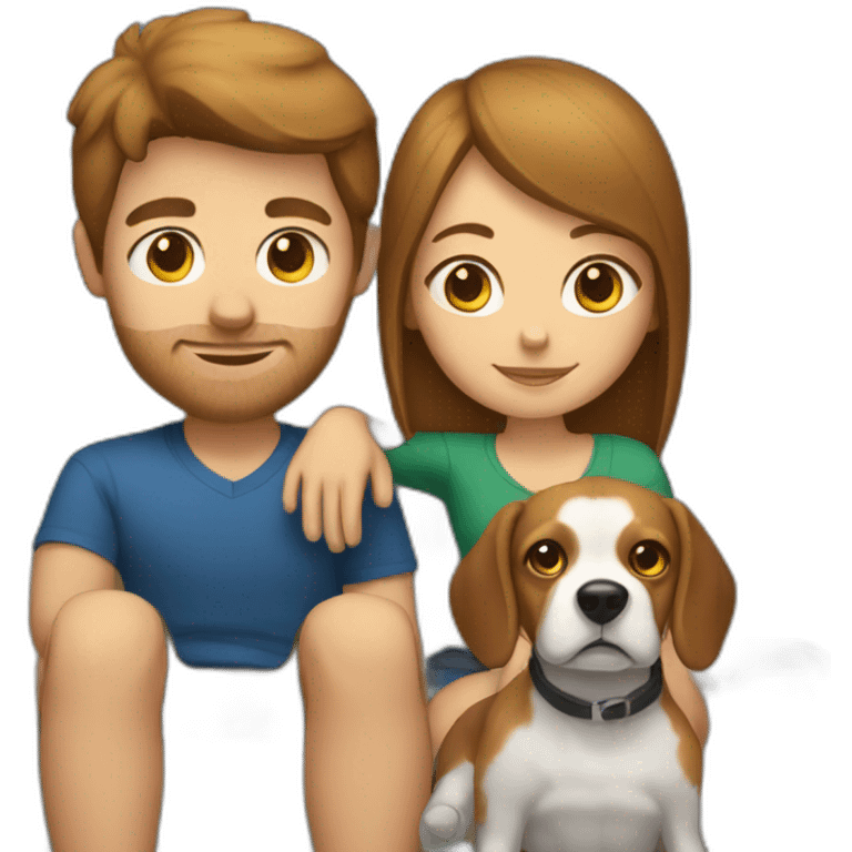 Brown hair White boy and girl and beagle Sit on couch emoji