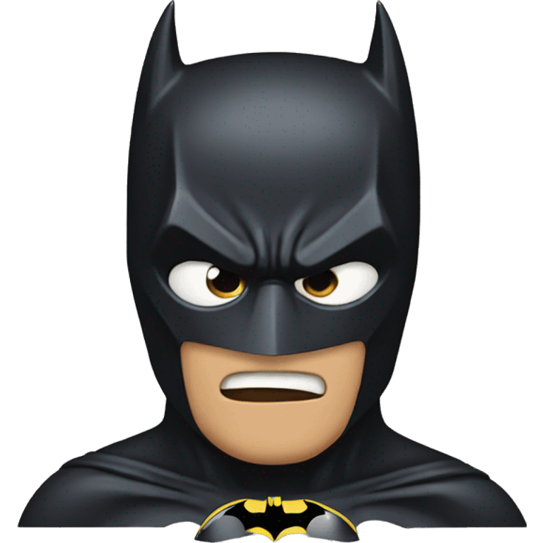 Batman with his mask and a shocked face emoji