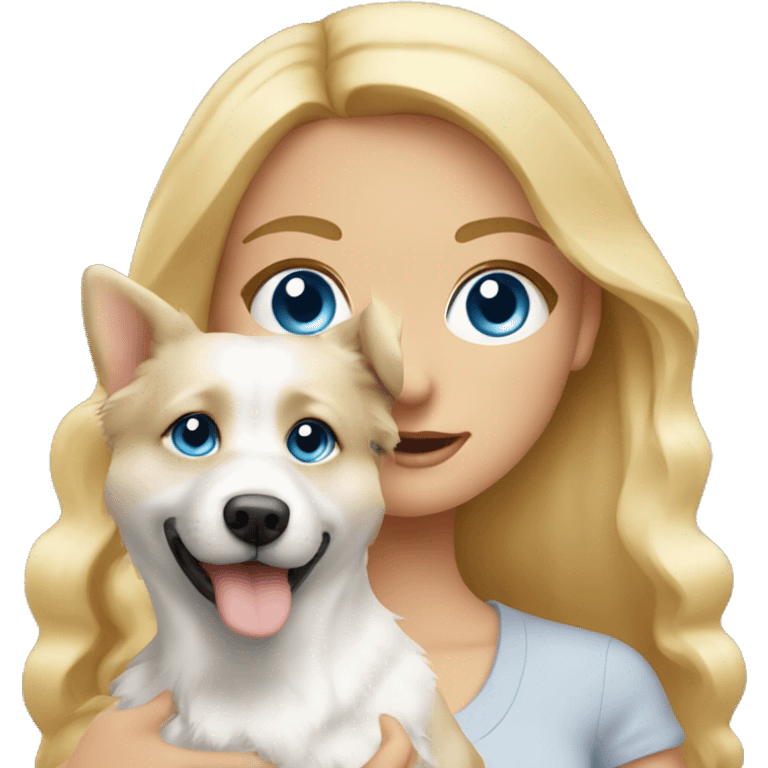 Blonde girl blue eyes holding spitz  emoji