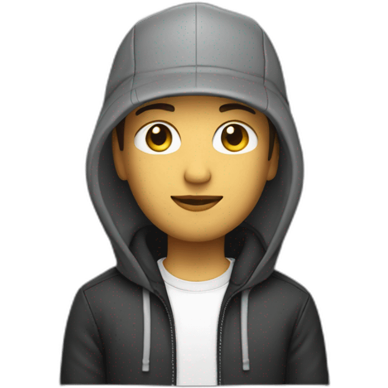 caucasian product designer with a hood and snapback hat emoji