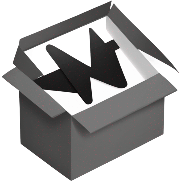 Flat 2D letter V with perpendicular wings inside flat black and white box emoji