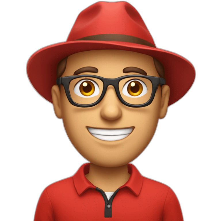 European guy with a hat, a red polo and glasses emoji