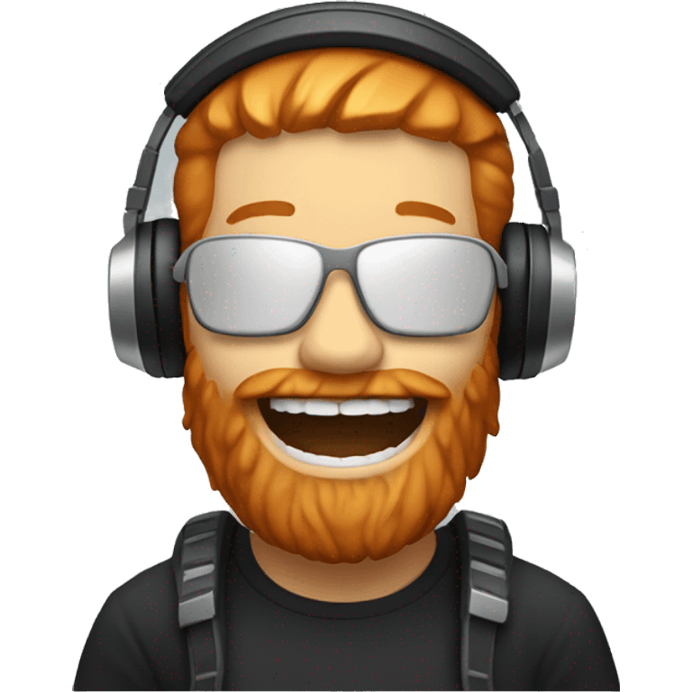 laughing skull with ginger hair and ginger beard wearing headphones emoji