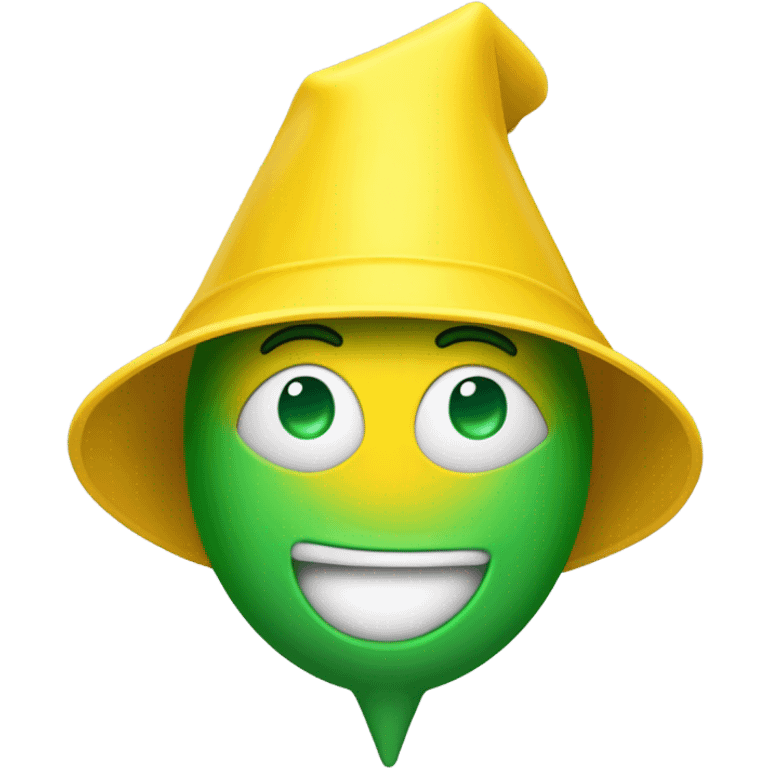 the classic yellow emoji on whatsapp looks crazy, he has an inverted plastic funnel on his head, this funnel is worn on his head as a hat. The thin end of the funnel is pointing upwards emoji