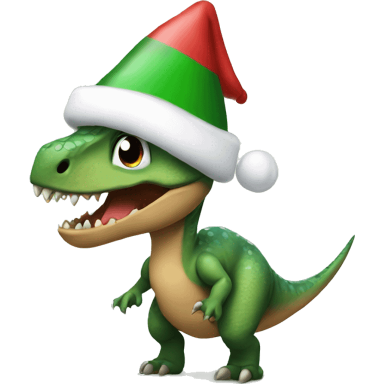  Dinosaur wearing a Christmas hat emoji