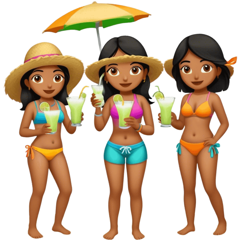 3 indian girls on beach drinking margaritas  emoji