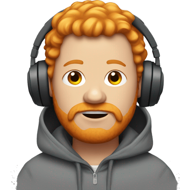 Fat ginger man with hoodie hood up and headphones  emoji