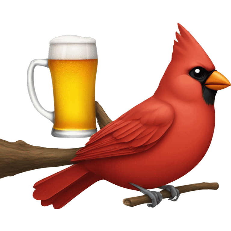 cardinal on a branch holding a beer emoji