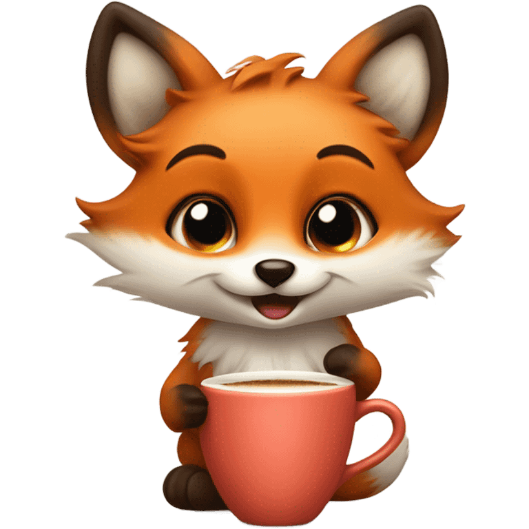 kawaii fox with coffee emoji