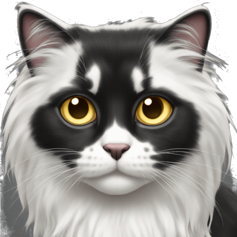 black and white cat long haired emoji