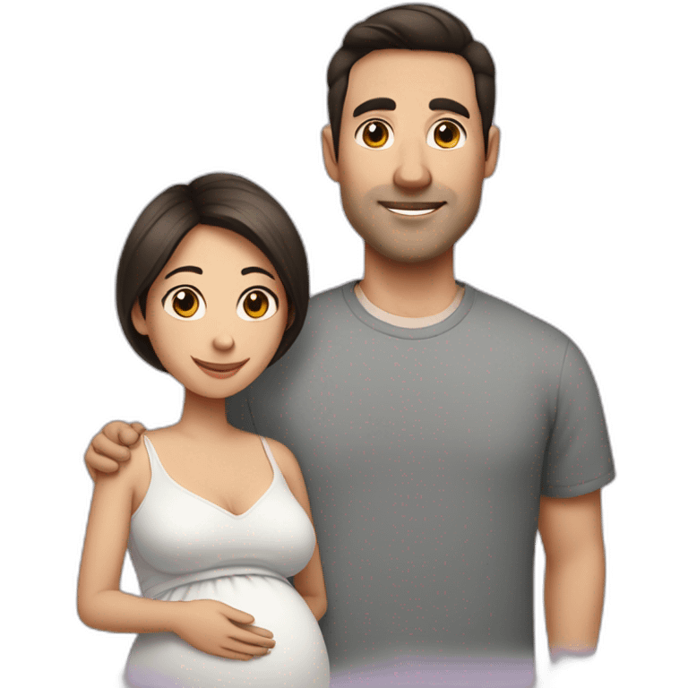 Pregnant wife have dark brown haircut and husband clean-shaven emoji