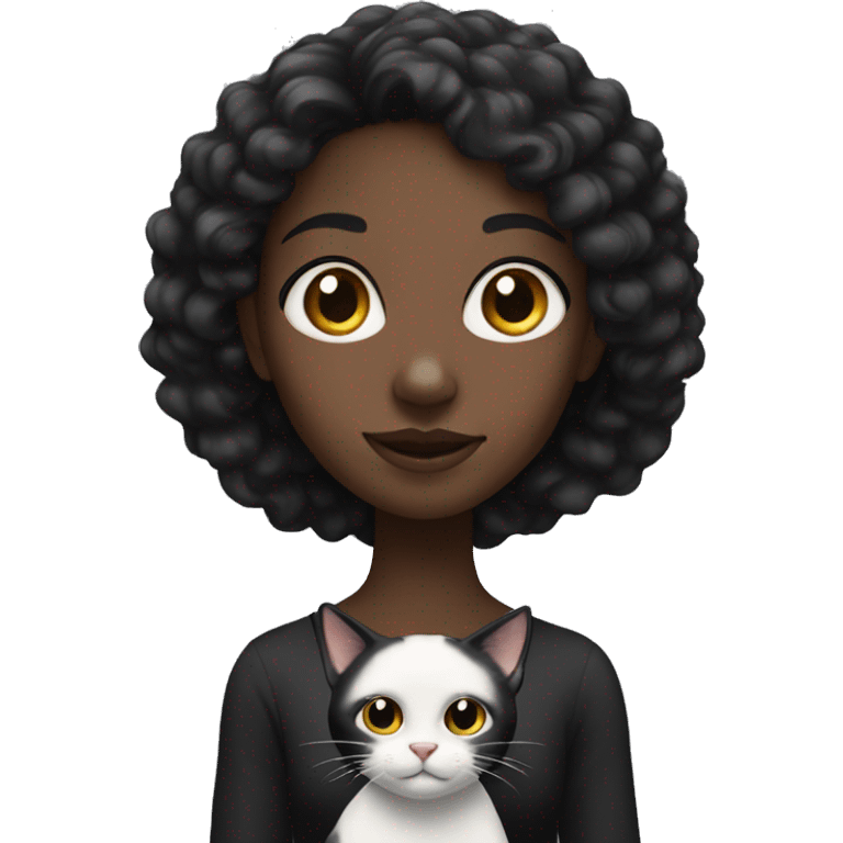 Black girl with black/white cat emoji