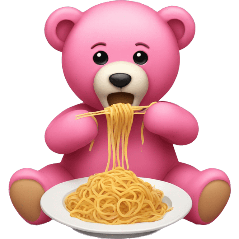 pink teddy bear eating spaghetti emoji