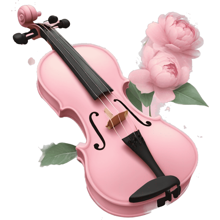 soft pastel pink violin with peonies and glitter emoji