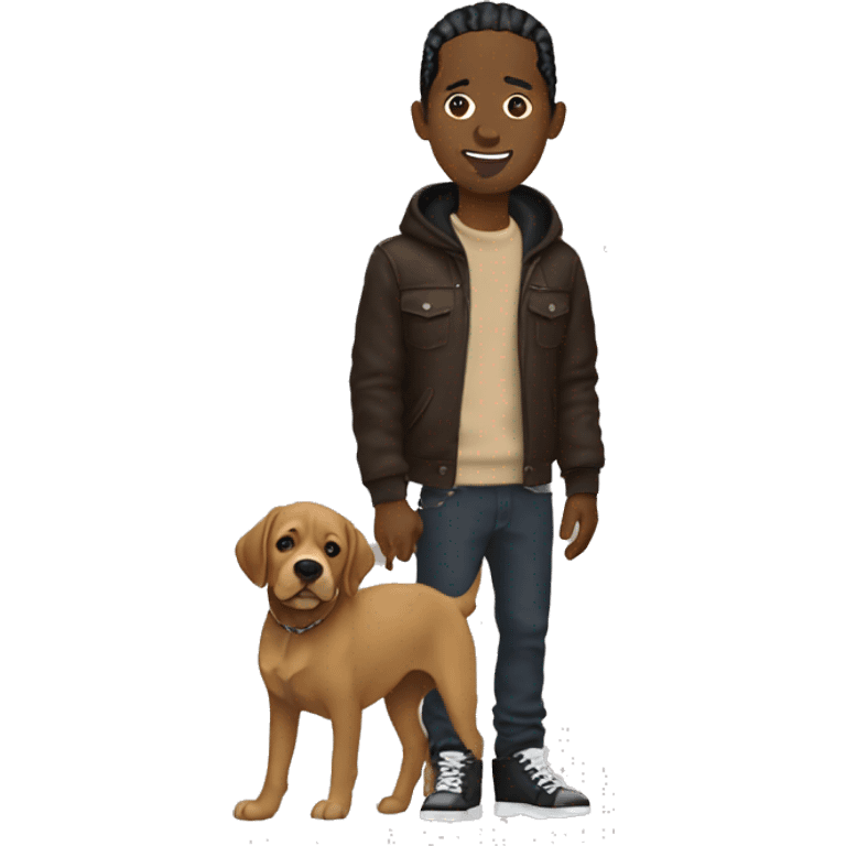 Travis Scott holding a brown Labrador emoji