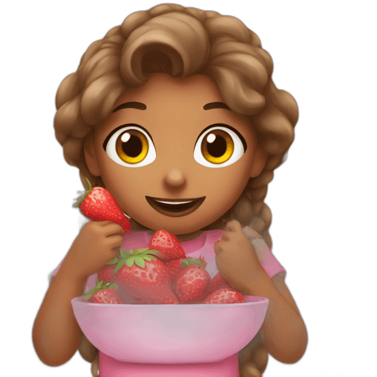 A pink girl eating strawberries emoji