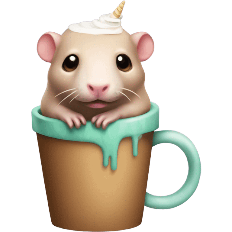 naked mole rat dressed in starbucks cup with unicorn horn emoji