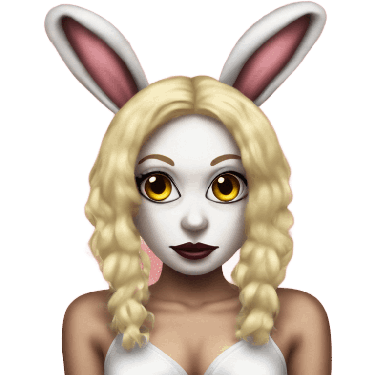 Creepy Blonde Go-go dancer white face Enid Sinclair wearing big floppy bunny ears  emoji