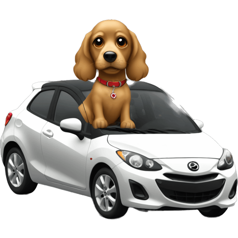 Cocker driving a Black Mazda 2 emoji