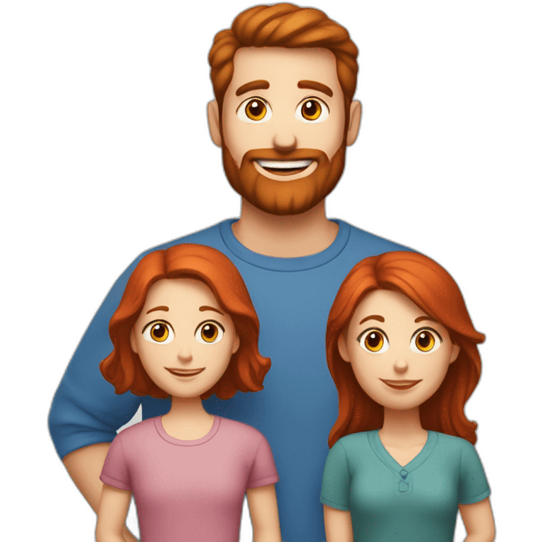 family-photo-a-a;-red-haired-dad-beard,-brown-haired-mom, red-haired-rabbit-blue-eyes emoji