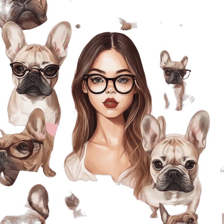 French bulldog with girl in glasses  emoji