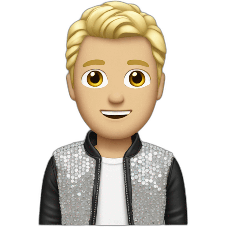 guy with blonde hair wearing rhinestone jacket emoji