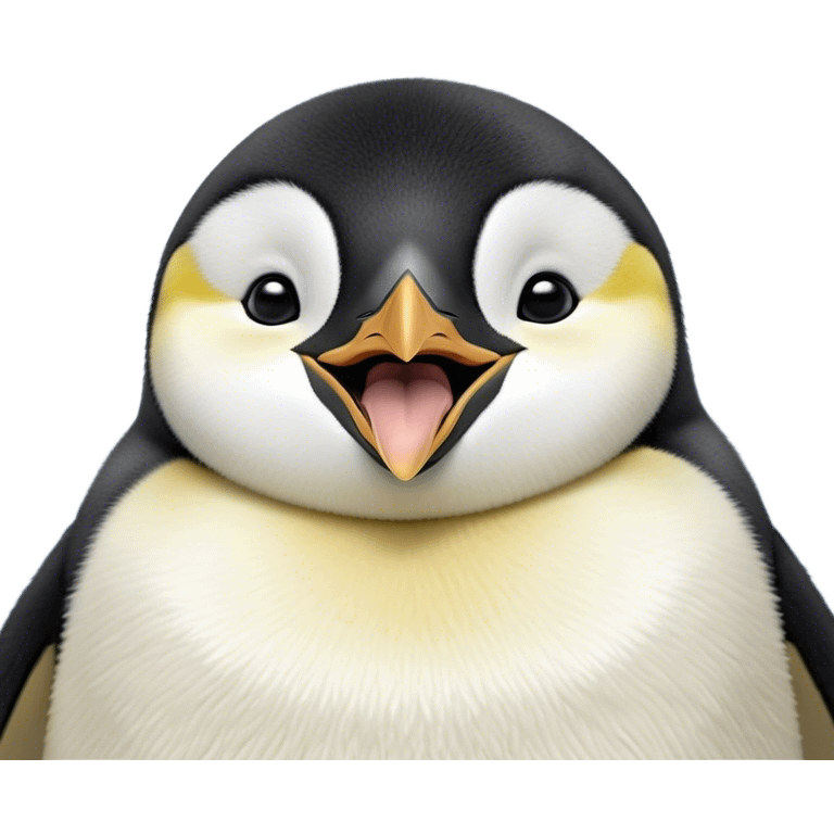 Cinematic Cute Yawning Emperor Penguin Portrait Emoji, Head tilted slightly with a dramatic, wide-open yawn, showcasing smooth, downy feathers with a striking contrast and sleepy, half-closed eyes, Simplified yet irresistibly adorable features, highly detailed, glowing with a soft, cozy polar glow, high shine, relaxed yet expressive, stylized with a touch of whimsical charm, soft glowing outline, capturing the essence of a drowsy yet affectionate arctic guardian that seems ready to stretch out and nap! emoji