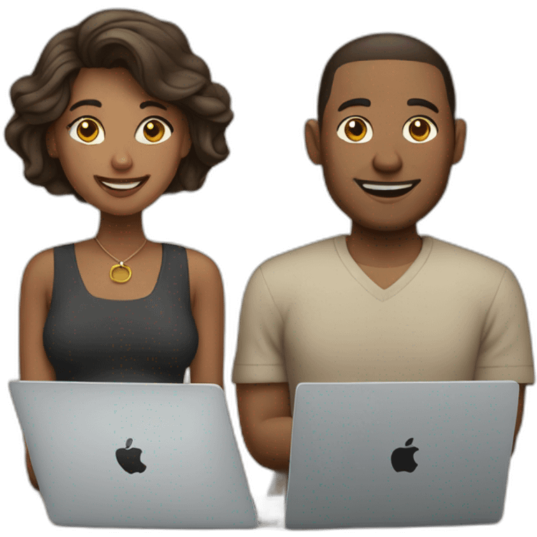 man and woman with mac book emoji