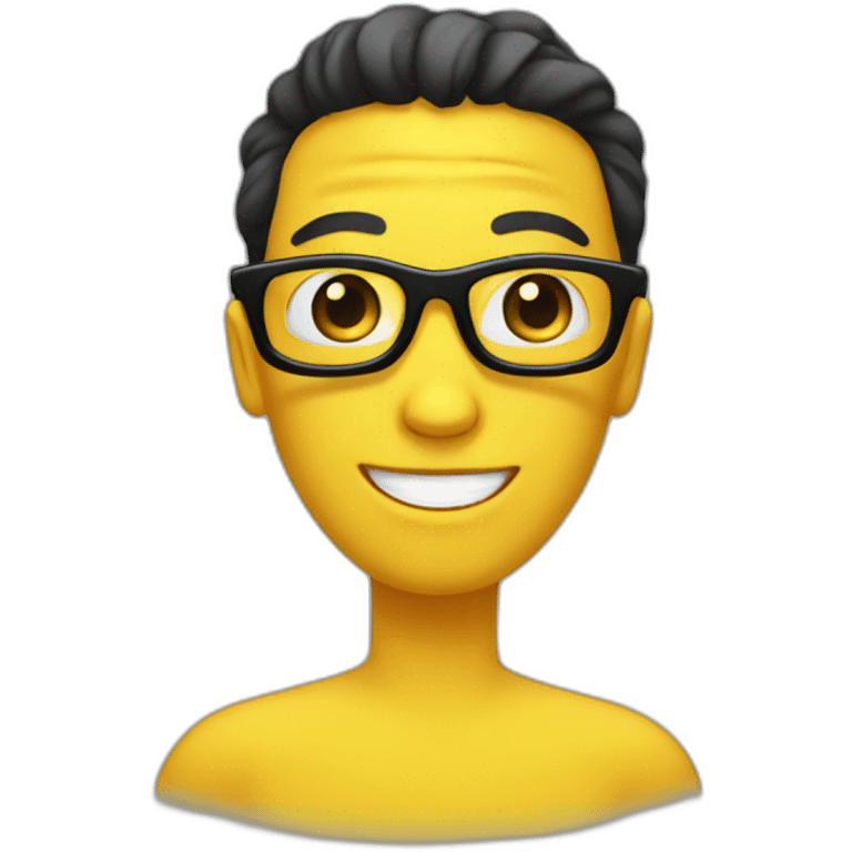 Yellow circle head With a cheerful expression with black eyes black glasses Hair on the head emoji