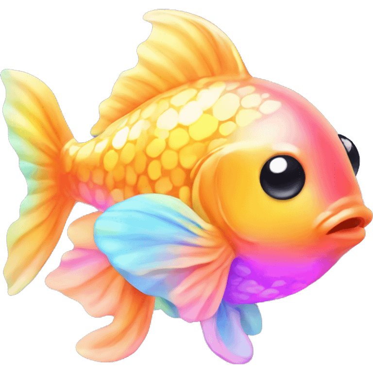 One Kawaii bedazzled pastel neon rainbow goldfish emoji