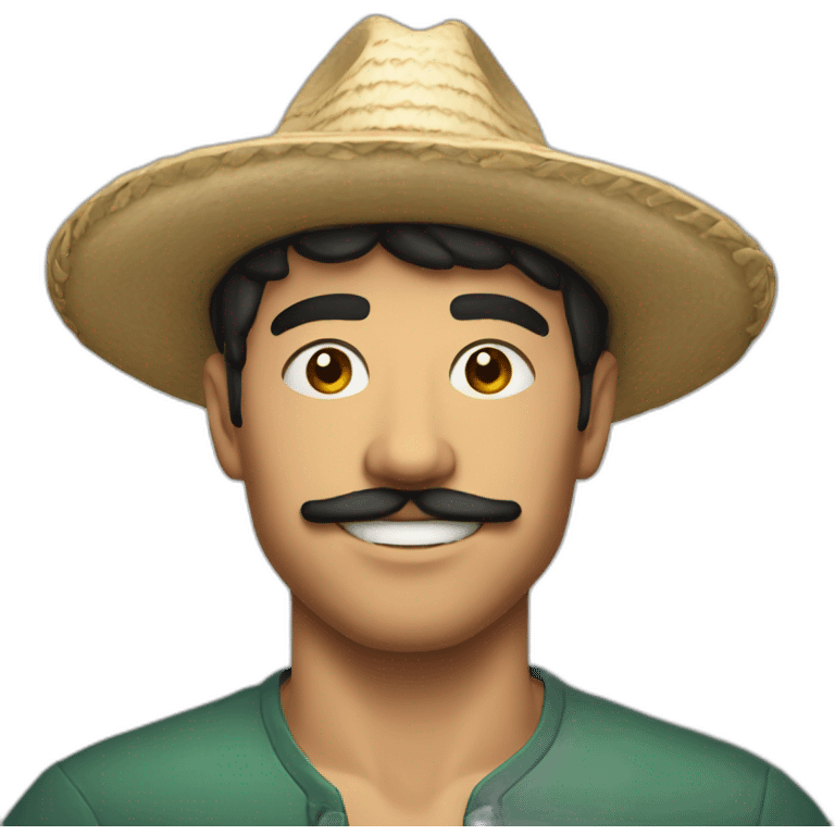 Young man aged 25 with short black hair, small moustache and Mexican hat emoji