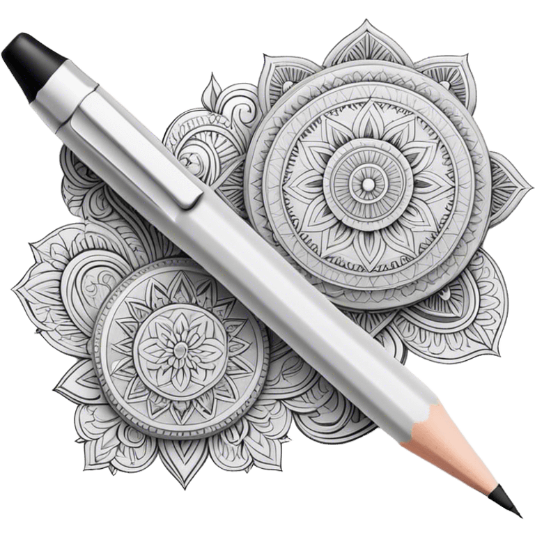 Artistic graphics, detailed linework, monochrome or soft colors, traditional tools like pencils, ink pens, erasers, intricate patterns, minimalistic style, clean lines, no extra details, on a white background. emoji